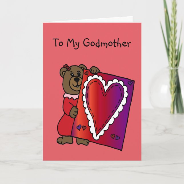 girl bear holding valentine for godmother card (Front)