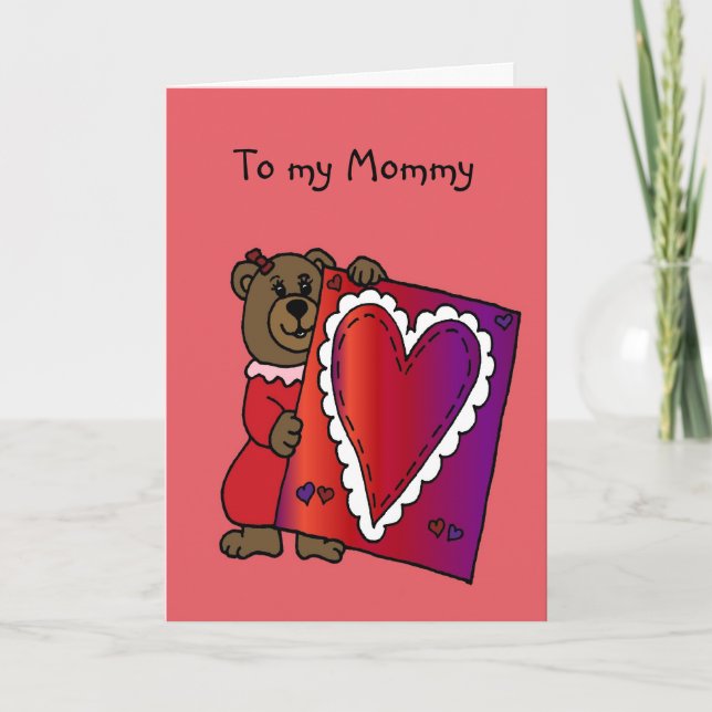 girl bear holding valentine for mother card (Front)