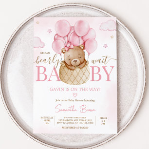 Girl Bear Hot Air Balloon Baby Shower  Invitation