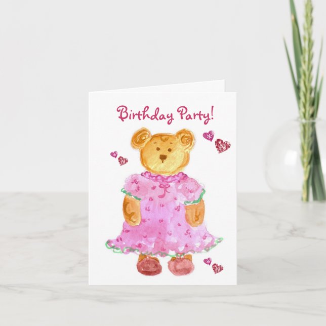 Girl Bear Kids Birthday Party Invitation (Front)