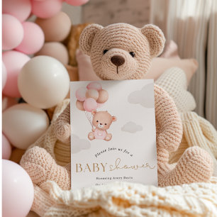 Girl Bear with Balloons Baby shower Invitation