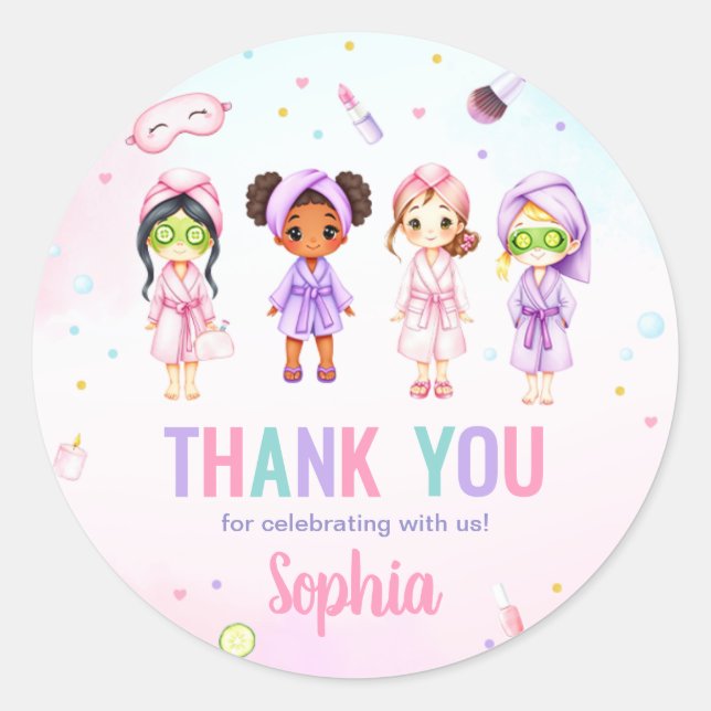 Girl Beauty Spa Party Birthday Party Classic Round Sticker (Front)