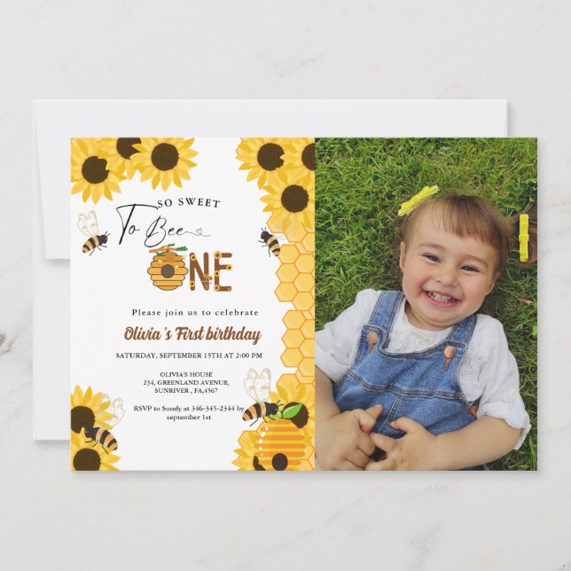 Girl Bee day yellow honey bee first birthday party Invitation (Front)