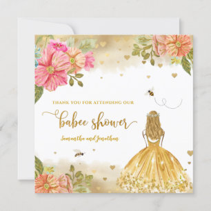 Girl Bee Illustration Baby Shower Thank You Card