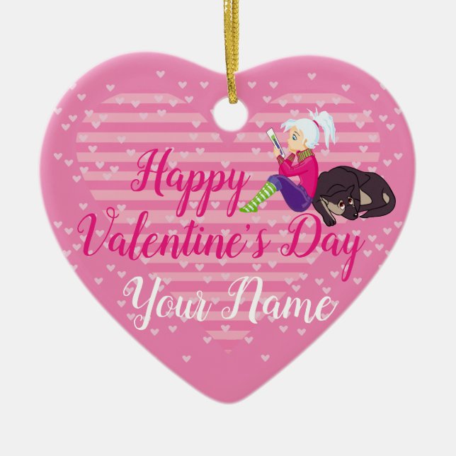 Girl Being in love  Ceramic Tree Decoration (Front)