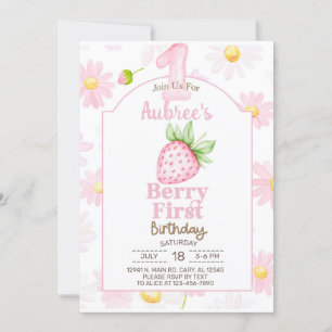 Girl Berry First, 1st birthday invitation, invite. Invitation