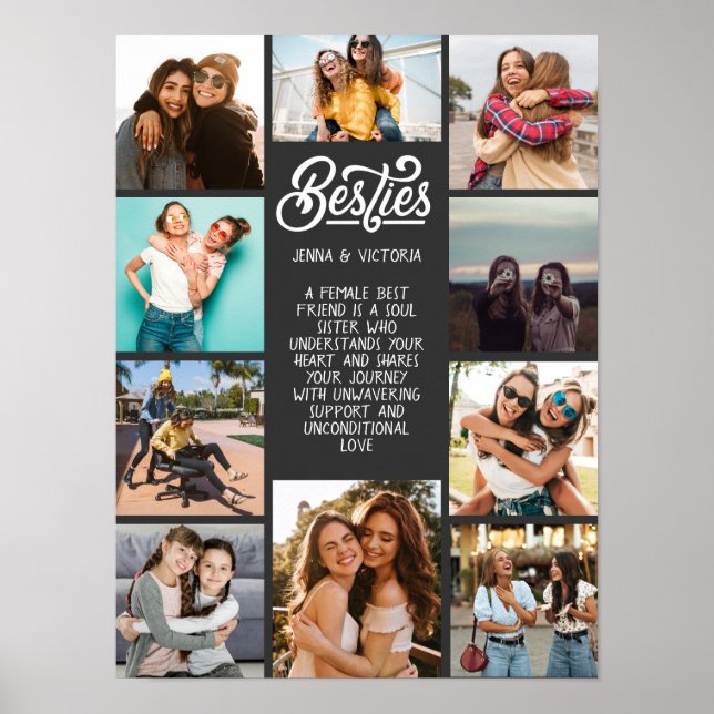 Girl Besties 10 photos custom text grey background Poster (Front)