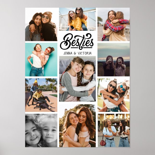 Girl Besties 11 photos collage script black font Poster (Front)