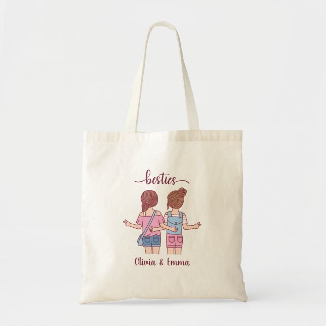 Girl Besties Best Friends Personalised Tote Bag (Front)