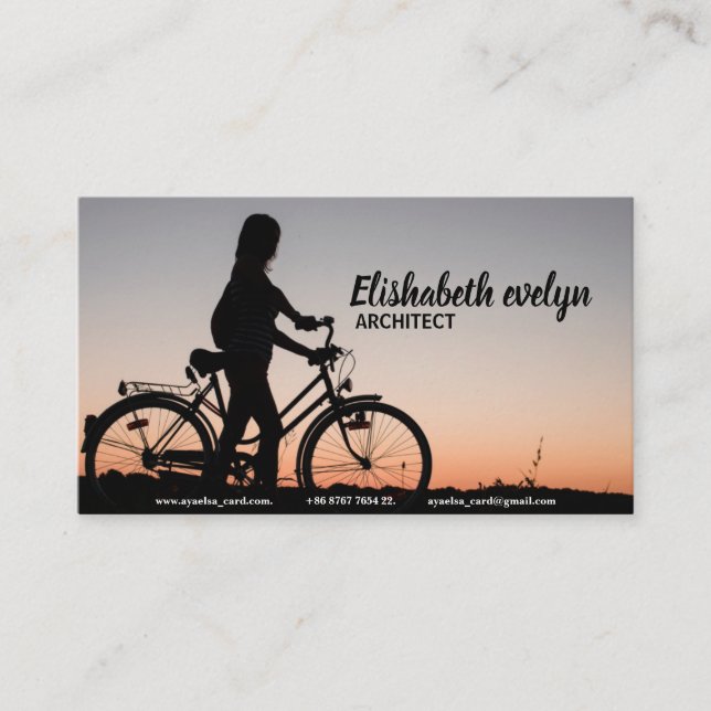 girl bicycle bike sunset business card (Front)