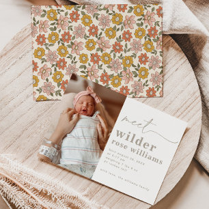 Girl Birth Announcement Floral Photo Birth