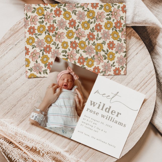 Girl Birth Announcement | Floral Photo Birth (Creator Uploaded)