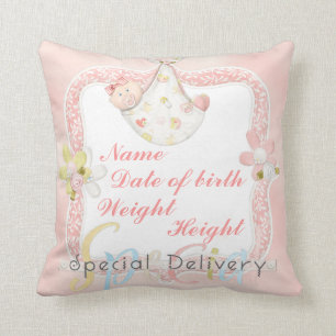 Girl birth announcement pillow