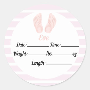 Girl Birth Stat, Pink Baby Shower Classic Round Sticker