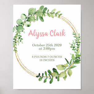 Girl Birth Stats Poster Nursery Wall Art Print