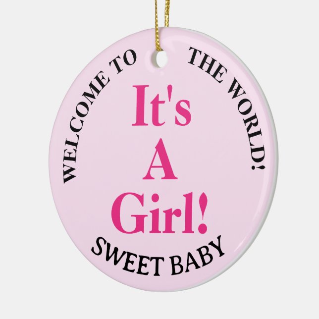 Girl Birth Stats Sweet Baby Pink Ceramic Tree Decoration (Left)