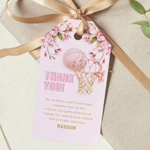 Girl Birthday Basketball Pink Gold Gift Tags
