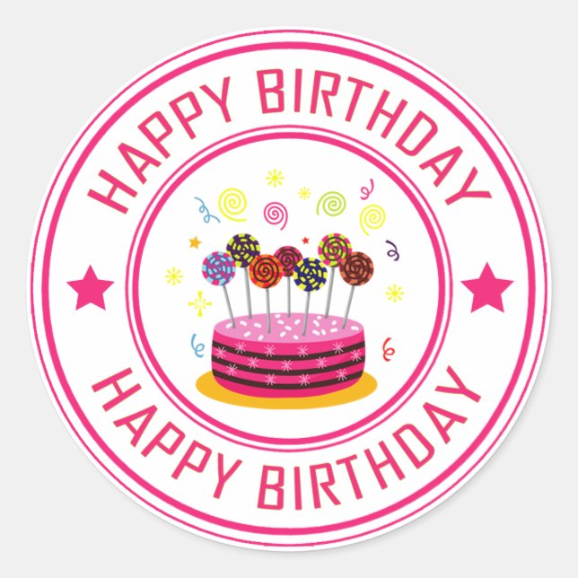 Girl Birthday, cake Lollipop Classic Round Sticker (Front)