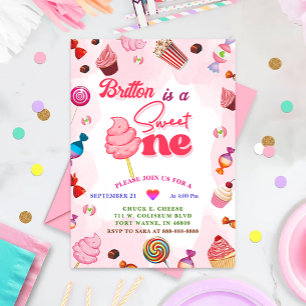 Girl Birthday Candy Sweet One Party Invitation