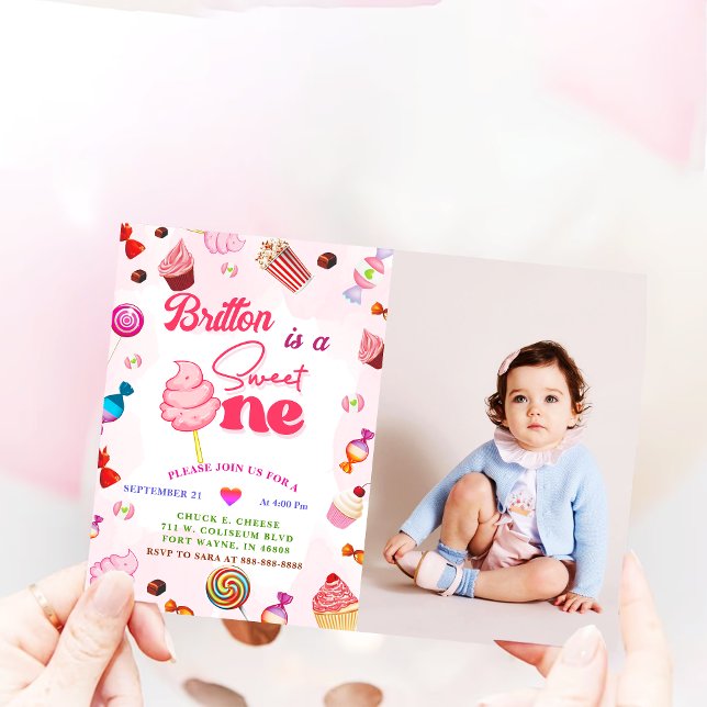 Girl Birthday Candy Sweet One Party Invitation (Creator Uploaded)