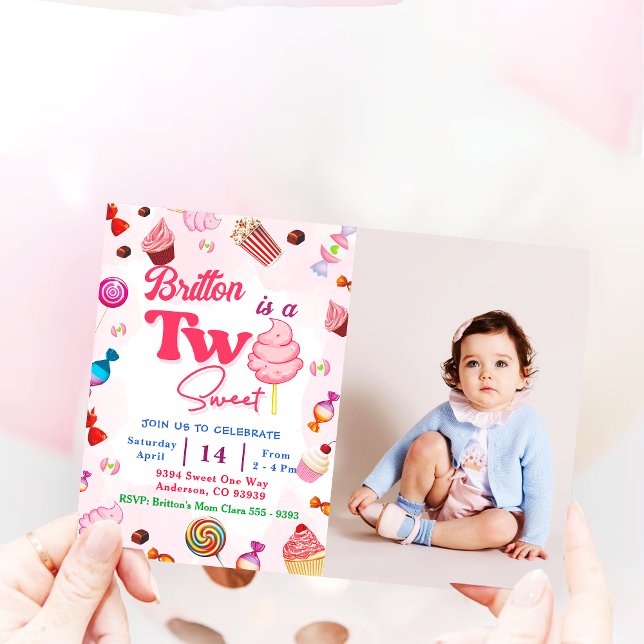 Girl Birthday Candy Two Sweet Party Invitation (Creator Uploaded)