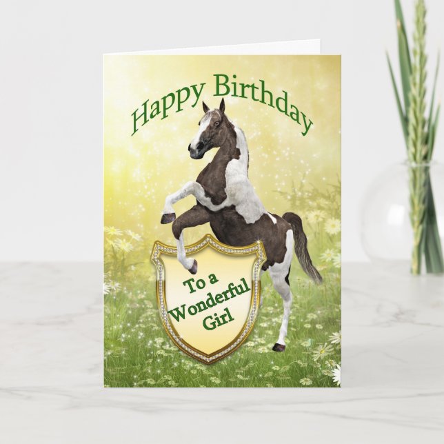 Girl birthday card with a rearing horse (Front)