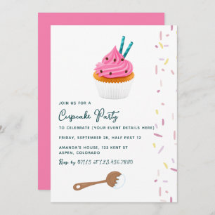 Girl Birthday Cupcake Baking Party invitation