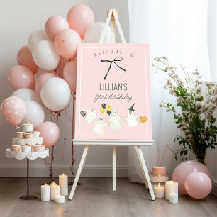 Girl Birthday Ghost and Black Bow Baby Shower Poster