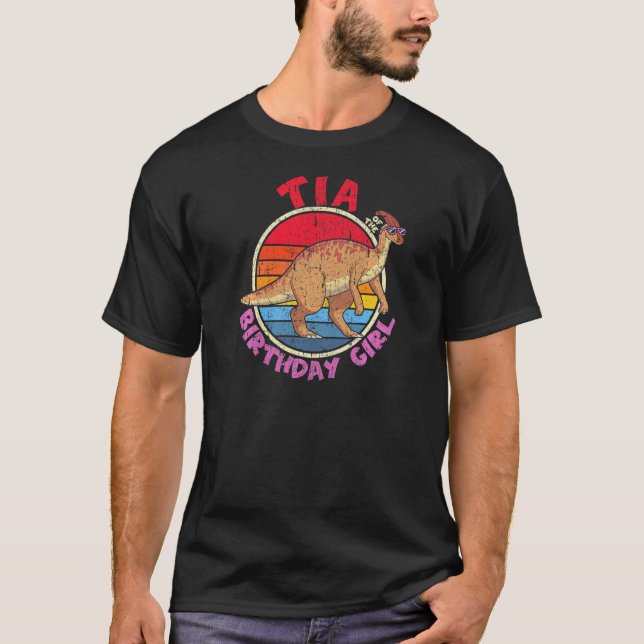 Girl Birthday I Tia I Parasaurolophus I Family Mat T-Shirt (Front)