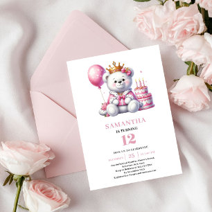 Girl Birthday Invite Teddy Bear Pink Ivory Theme