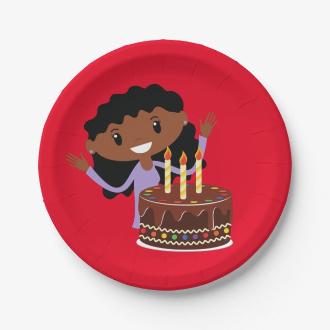 Girl Birthday Party (African-American) Paper Plate (Front)