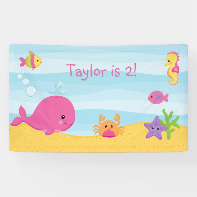Girl Birthday Party Backdrop Banner Under The Sea (Horizontal)
