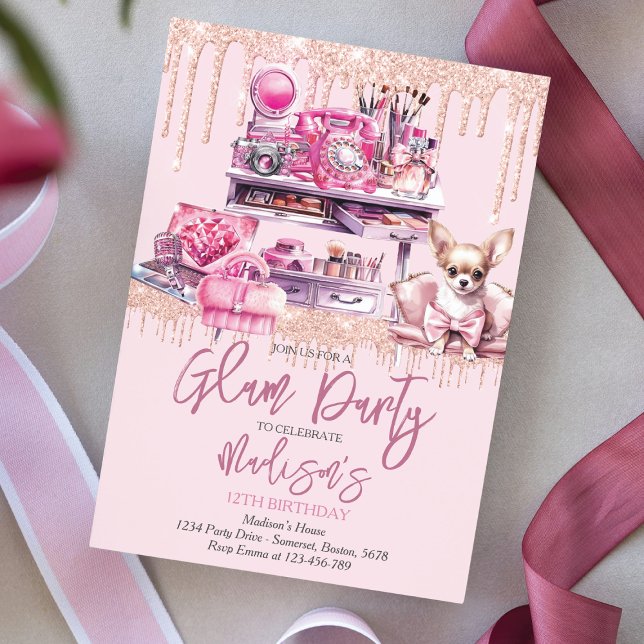 Girl Birthday Party Glam Makeup Invitation (Creator Uploaded)
