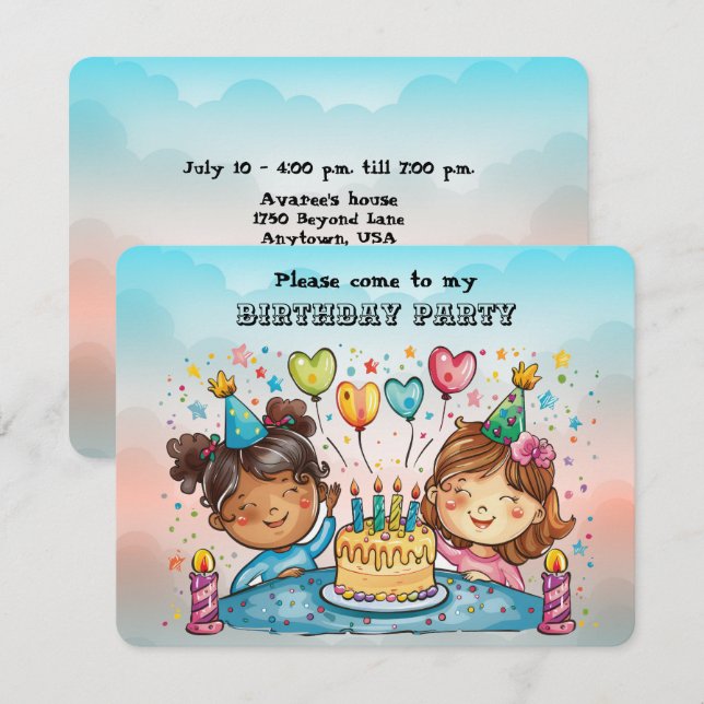 Girl Birthday Party Invitation (Front/Back)
