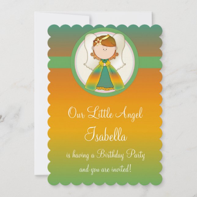 Girl Birthday Party Invitation Angel Design 1 (Front)