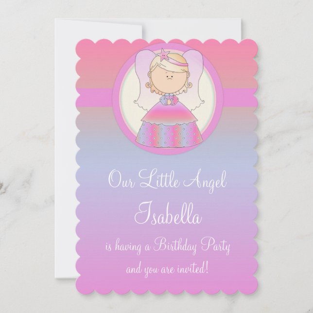 Girl Birthday Party Invitation Angel Design 2 (Front)