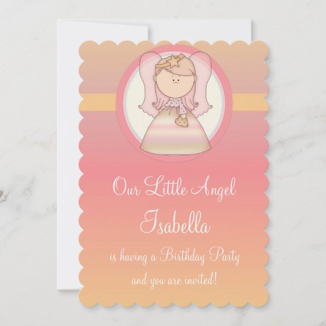 Girl Birthday Party Invitation Angel Design 5 (Front)