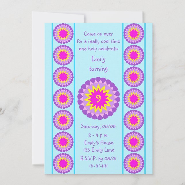 Girl Birthday Party Invitation Any Age Cool Blue (Front)