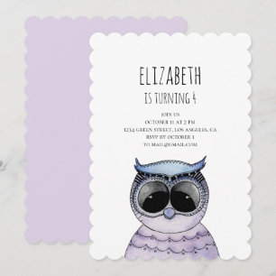 Girl birthday party invitation. Watercolor owl Invitation