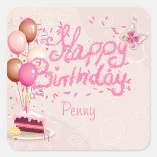  Girl Birthday Party Pink Custom Square Sticker