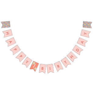 Girl Birthday Pink Floral Bunting Flags Banner