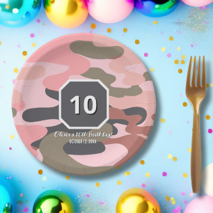 Girl Birthday Pink Green Camouflage Cute Custom Paper Plate