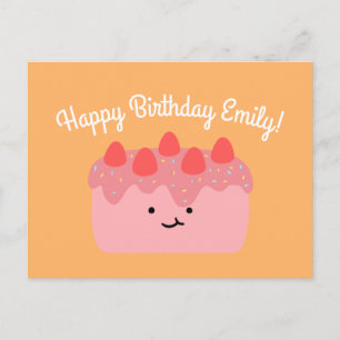 Girl Birthday Pink Strawberry Cake Celebration Postcard