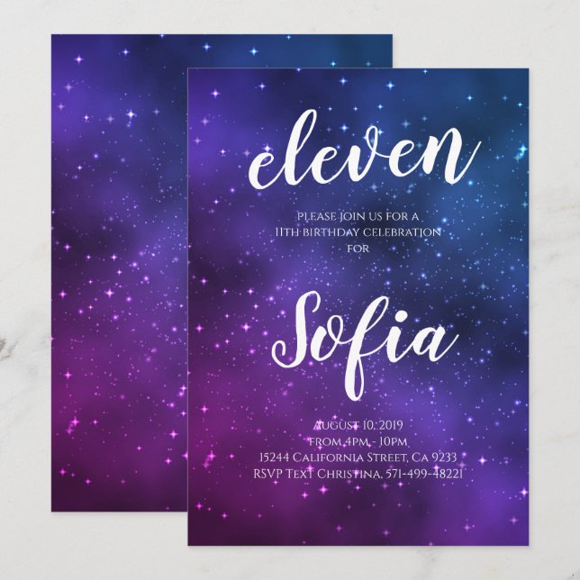 Girl Birthday Purple Stars Galaxy Universe Invitation (Front/Back)