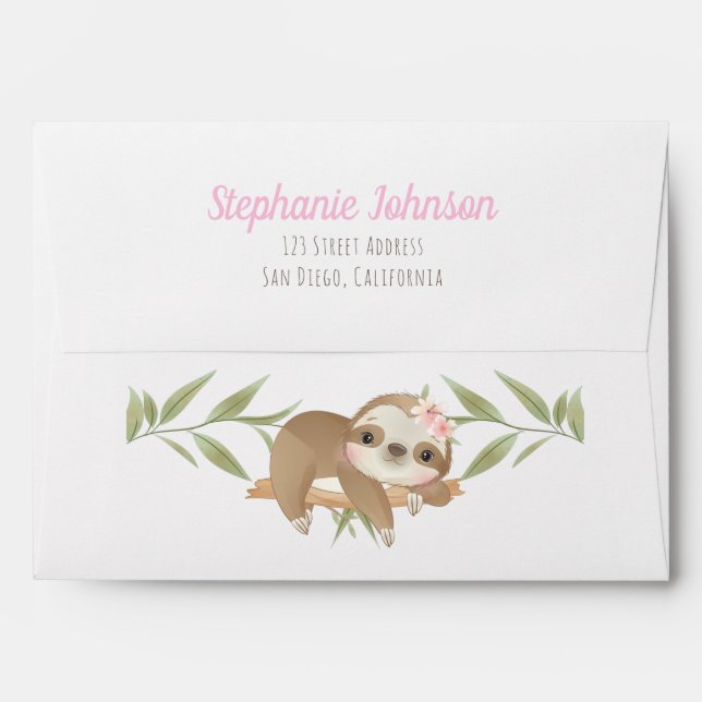 Girl Birthday Sloth Personalised Envelope (Back (Top Flap))