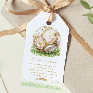 Girl Birthday Soccer Pink Gold Gift Tags