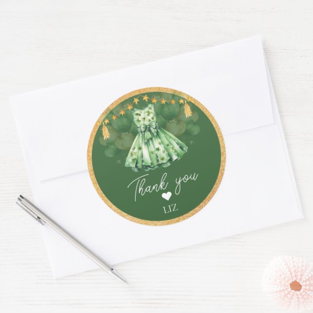Girl Birthday St Patrick's Day Thank you Classic Round Sticker (Envelope)