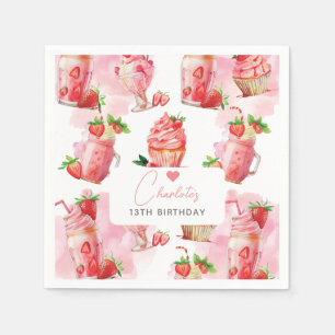 Girl Birthday Strawberry Milkshake Personalised Napkin