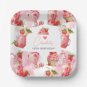 Girl Birthday Strawberry Milkshake Personalised Paper Plate