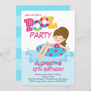 Girl Birthday Summer Pool Party Invitation